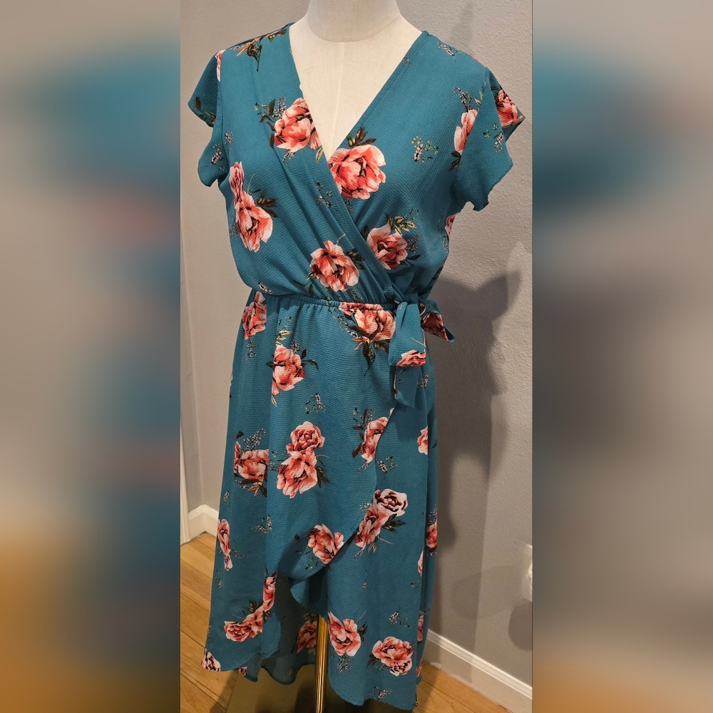 Floral Wrap Dress in Green and Pink